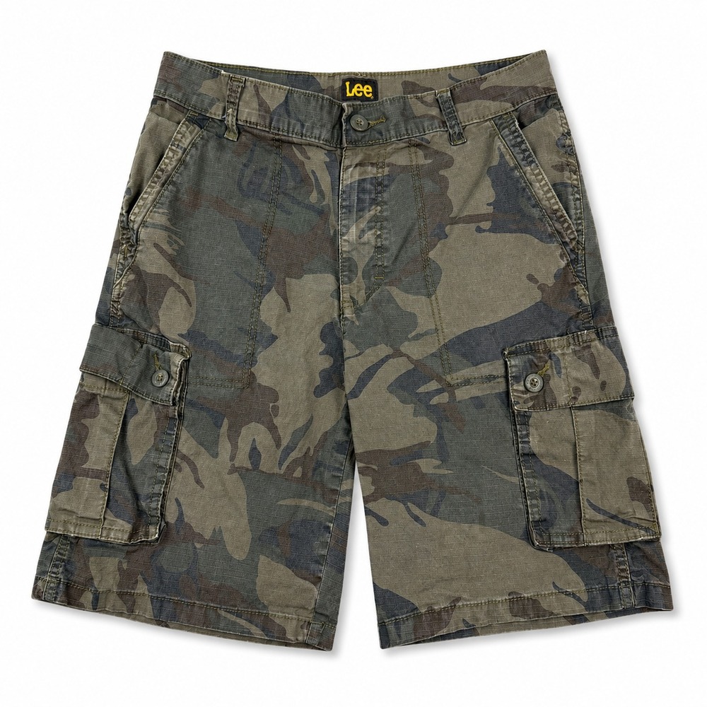Lee Mens Cargo Shorts Size 29 Green Woodland Camo Ripstop Stretch Utility